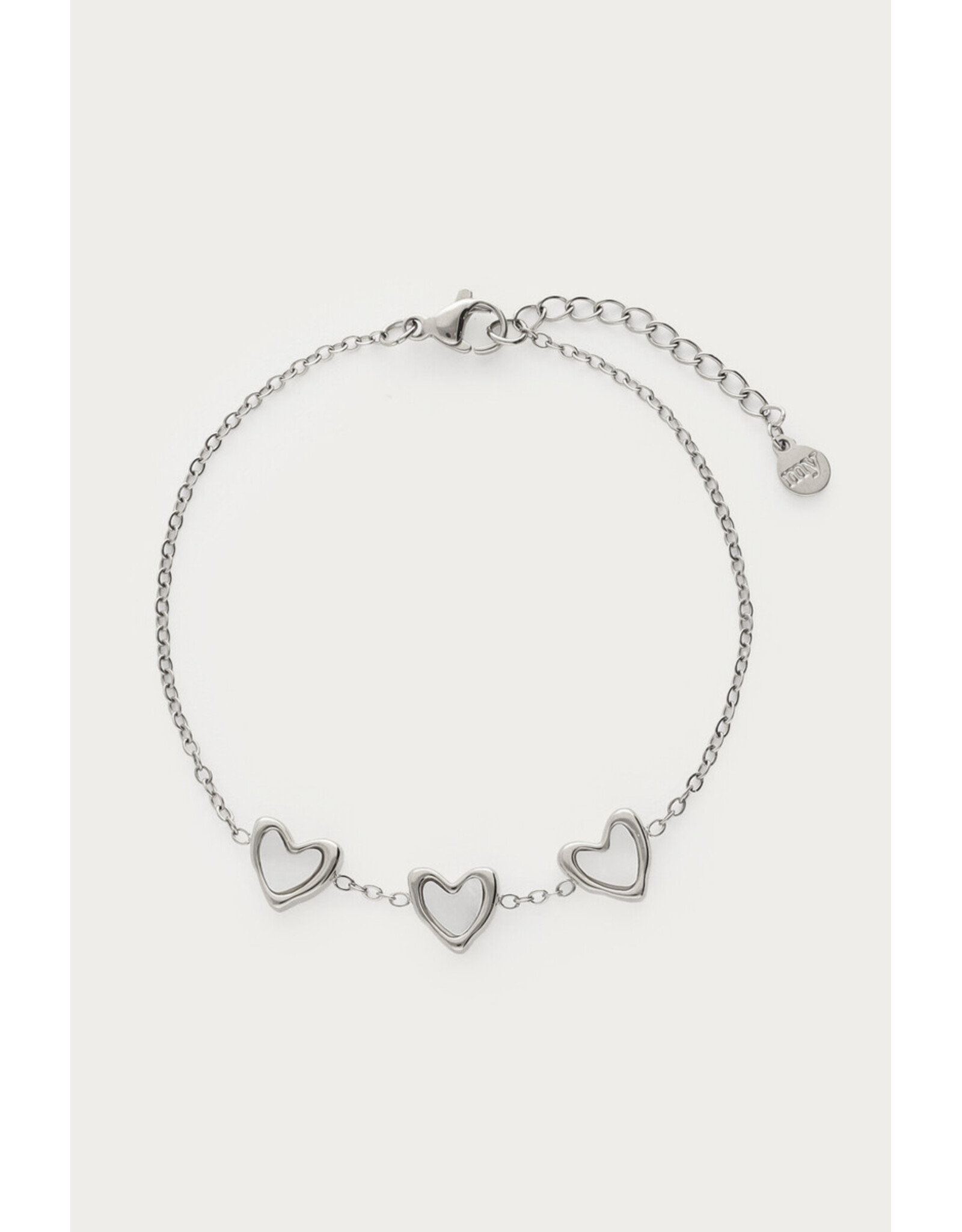 Armband hartjes parelmoer zilver