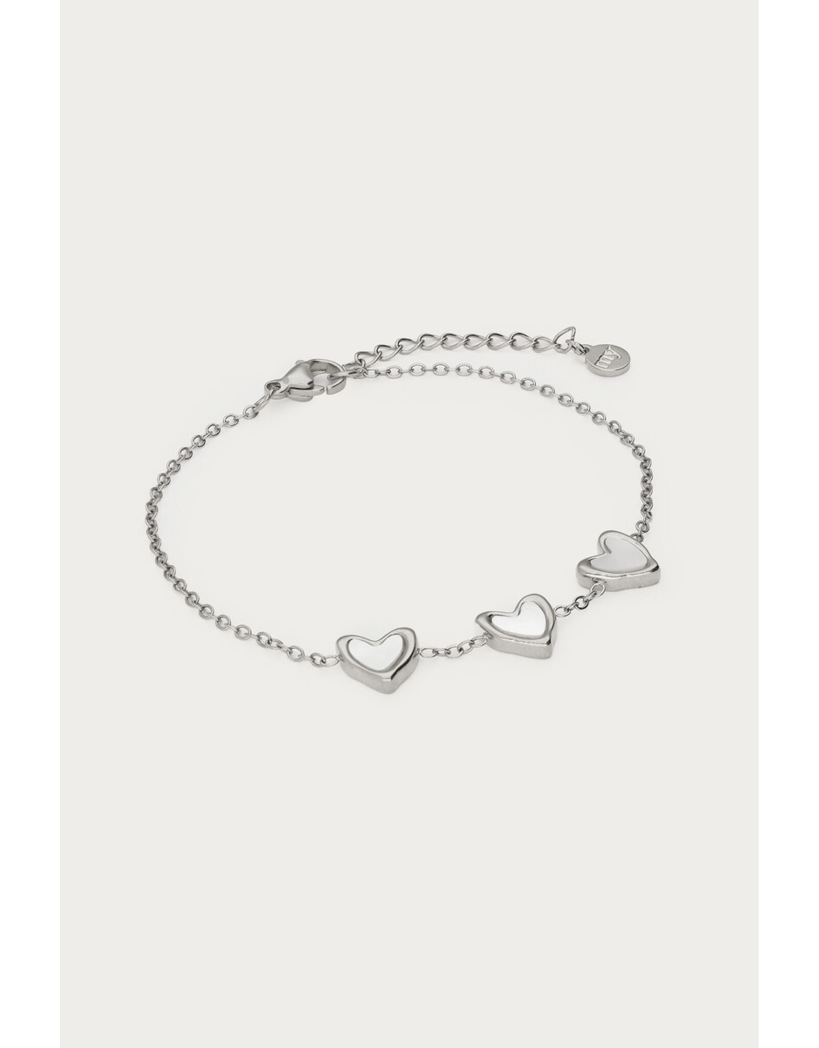 Armband hartjes parelmoer zilver