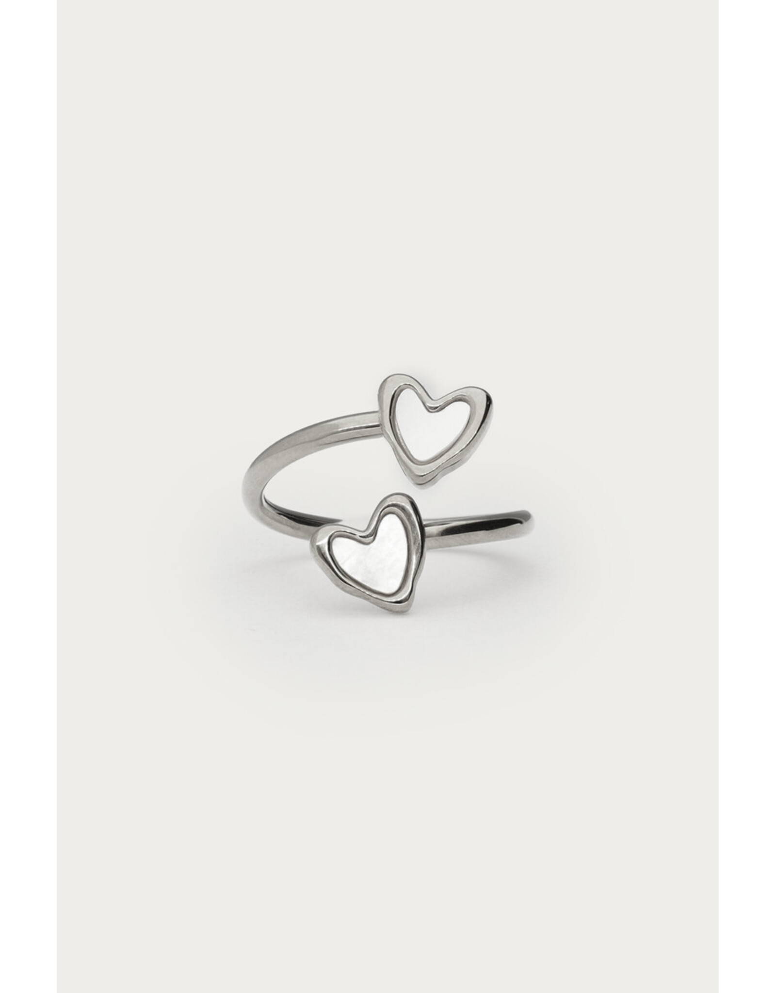 Ring hartjes parelmoer zilver