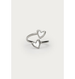 Ring hartjes parelmoer zilver