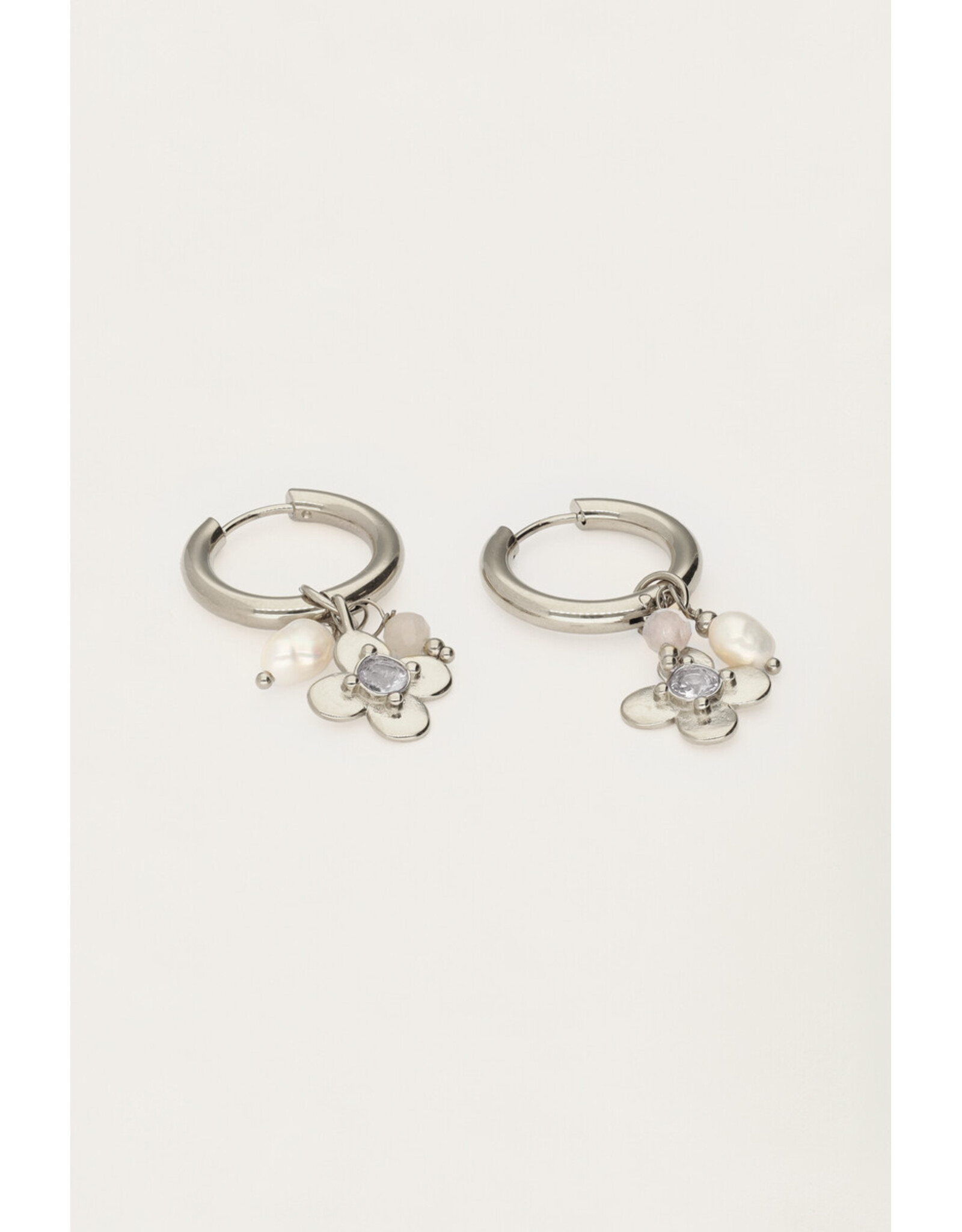 Oorringen botanical strass zilver