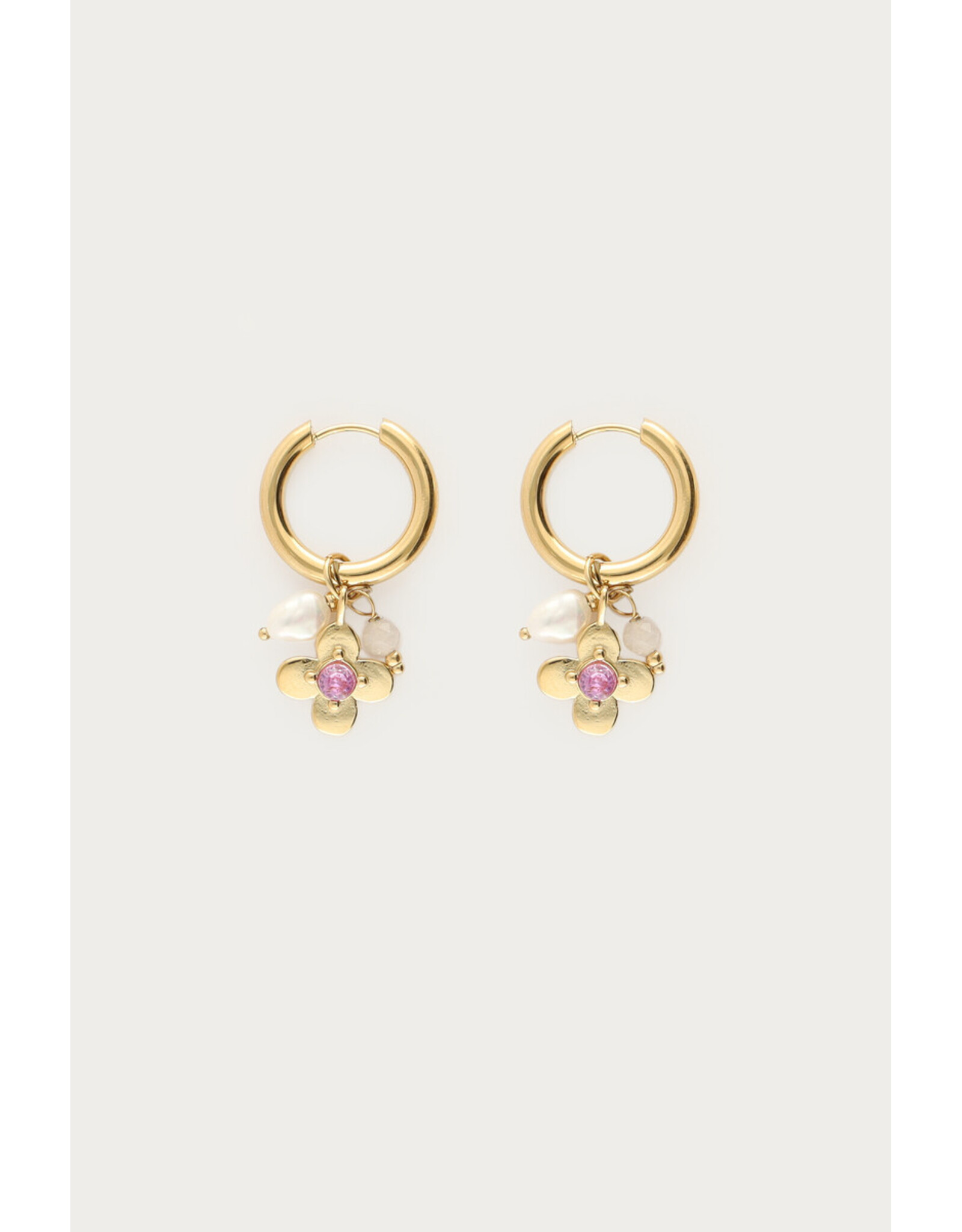 Oorringen botanical strass roze