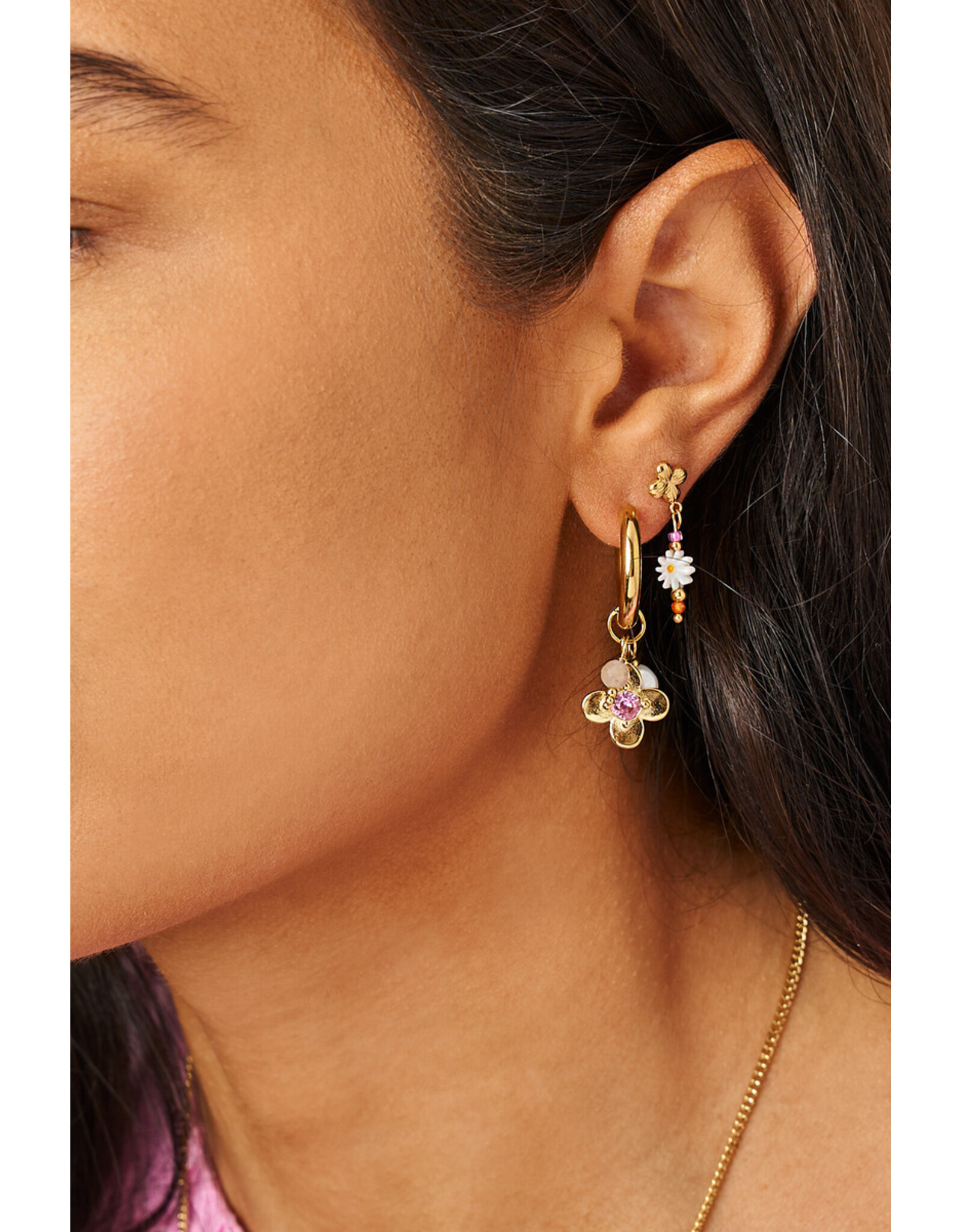 Oorringen botanical strass roze