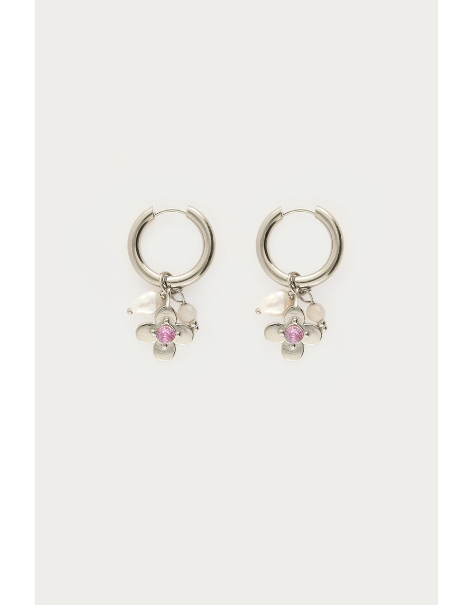 Oorringen botanical strass roze zilver