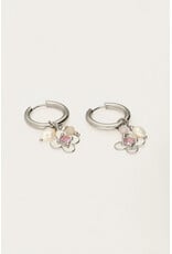 Oorringen botanical strass roze zilver