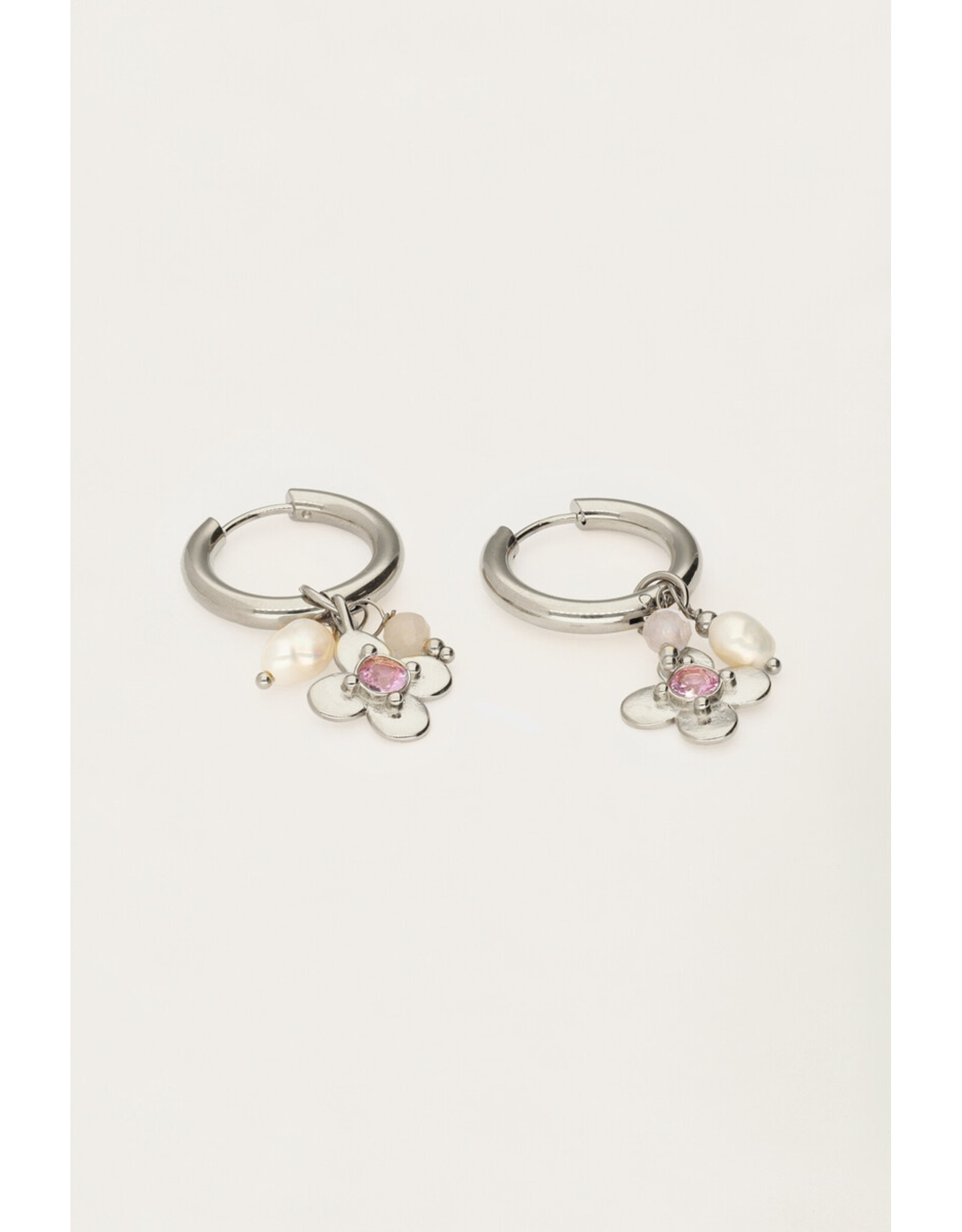 Oorringen botanical strass roze zilver