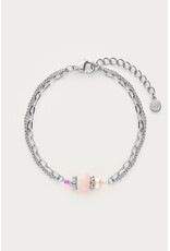 Dubbele armband roze kraal zilver