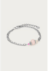 Dubbele armband roze kraal zilver