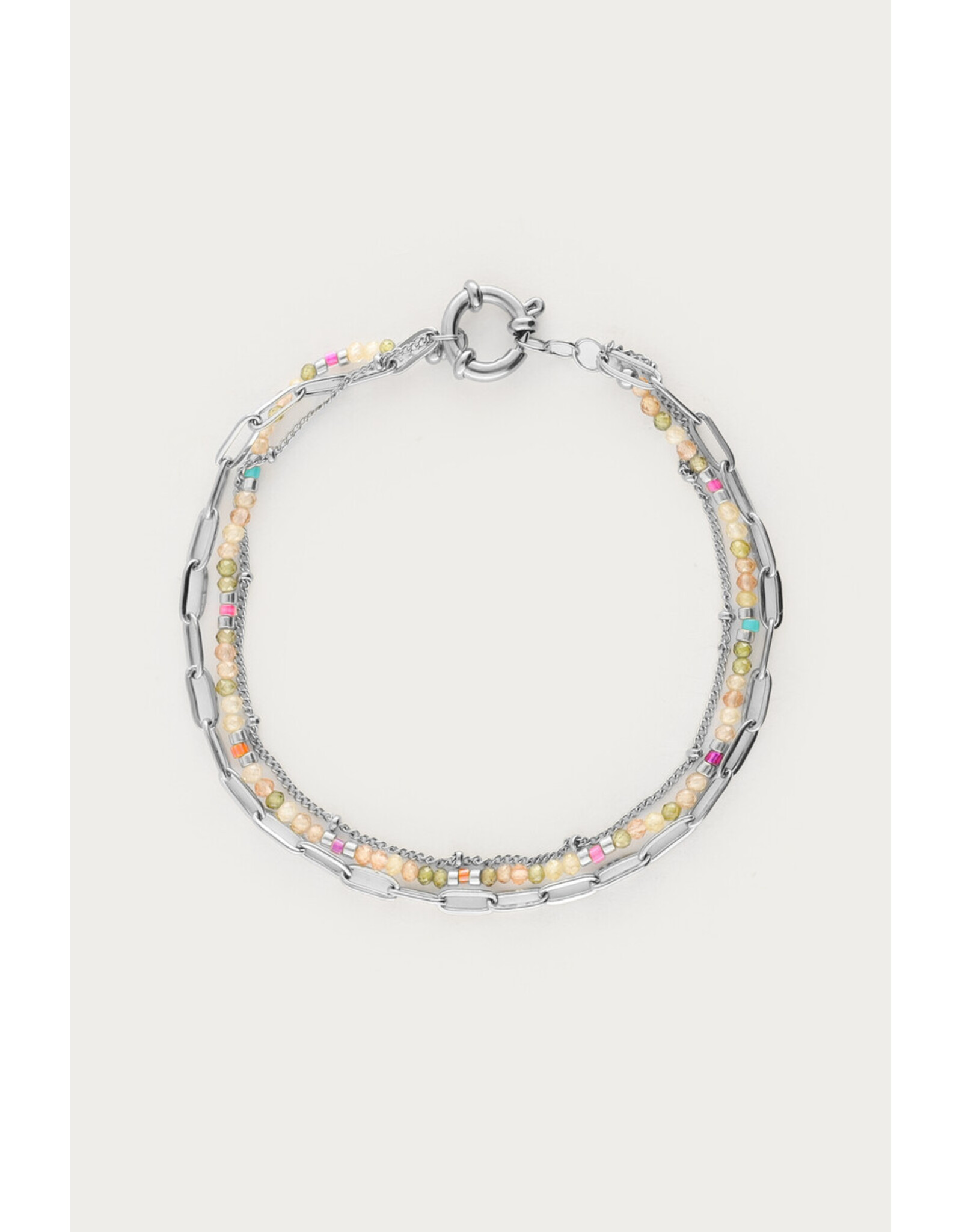 Armband driedubbel lichtgroen zilver