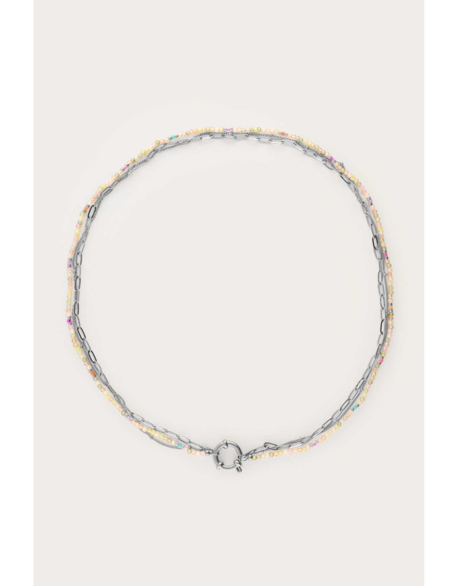 Ketting driedubbel lichtgroen zilver