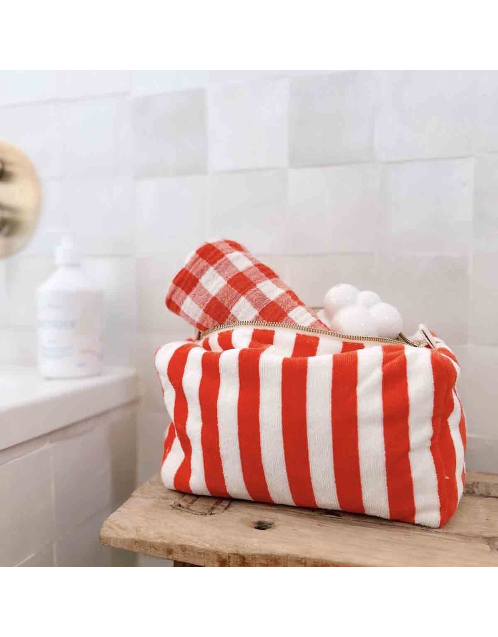 Toilettas badstof strepen rood