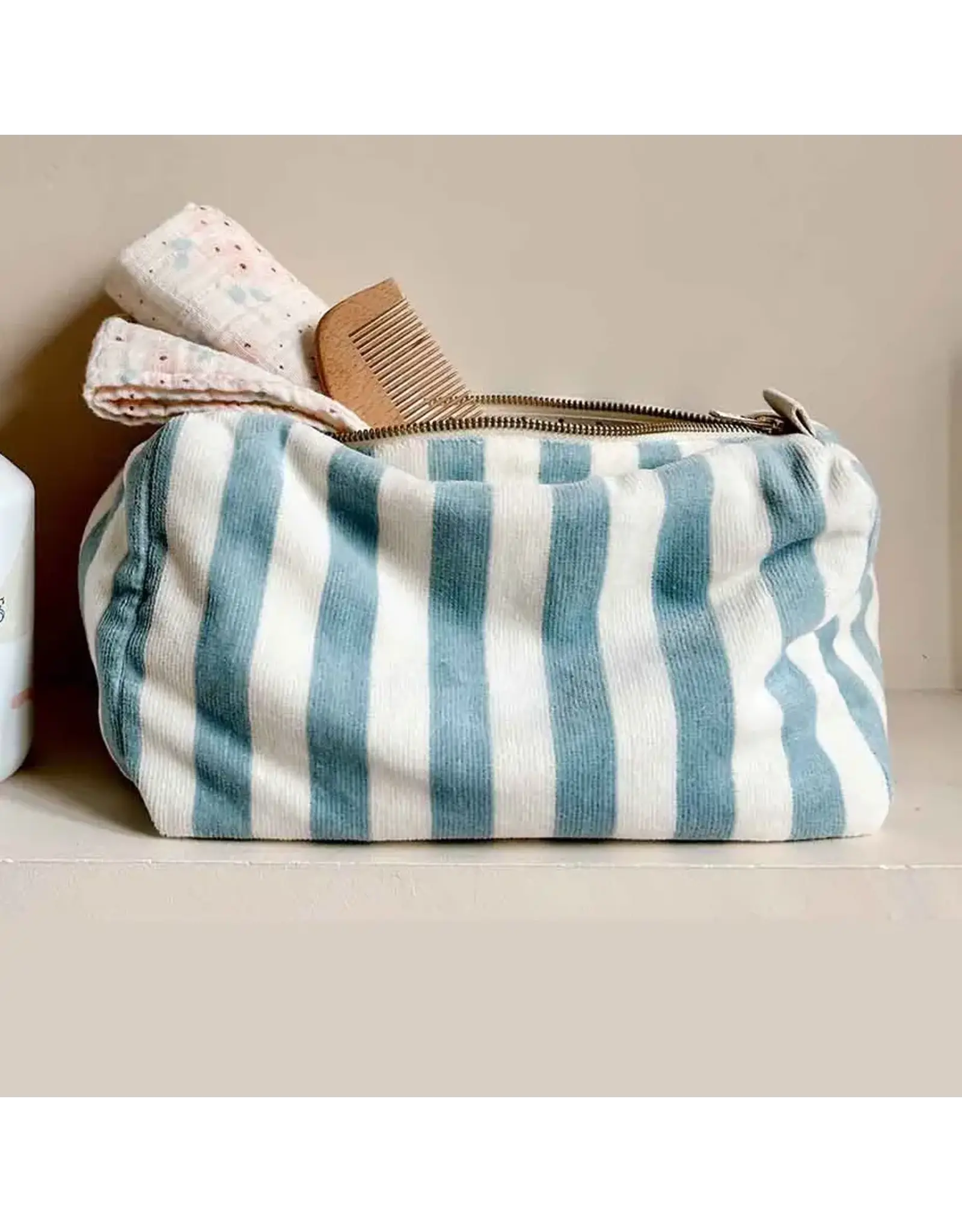 Toilettas badstof strepen blauw