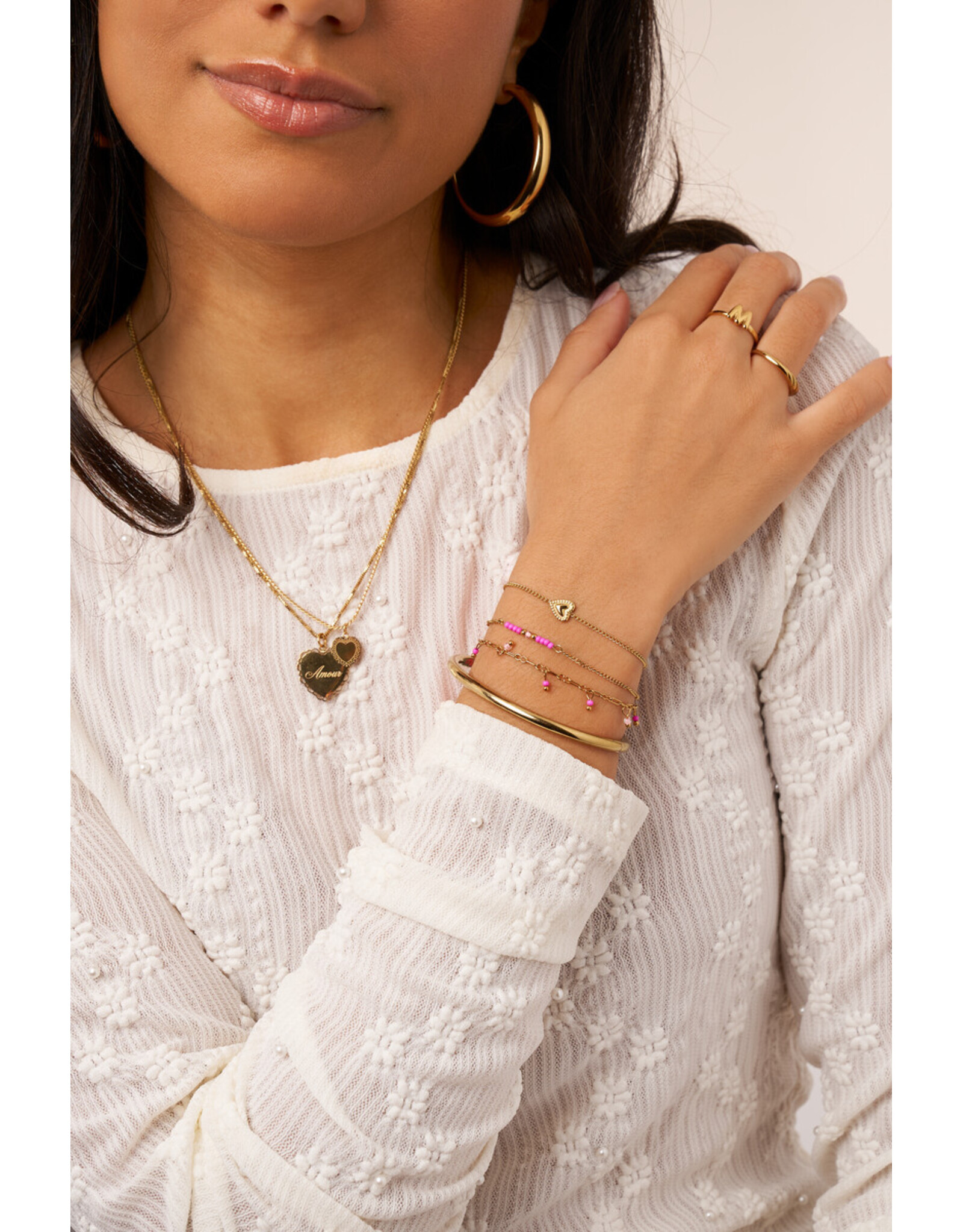 Armband kralen fuchsia dubbel