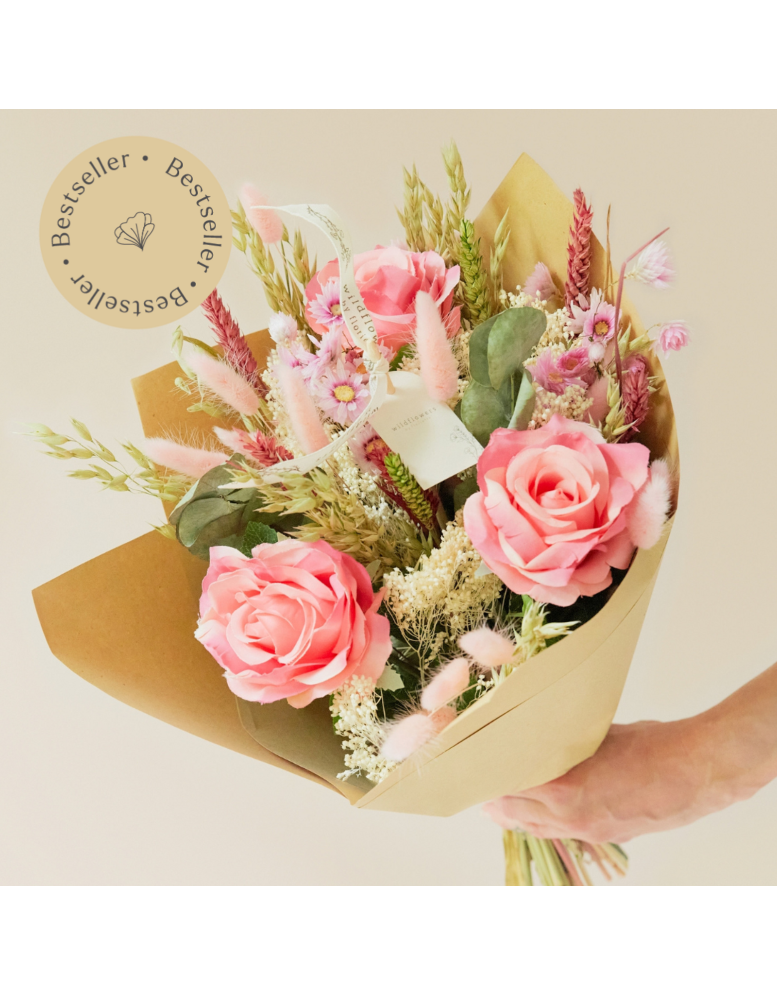 Boeket Mix roze Droogbloemen + zijdebloemen