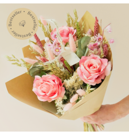 Boeket Mix roze Droogbloemen + zijdebloemen