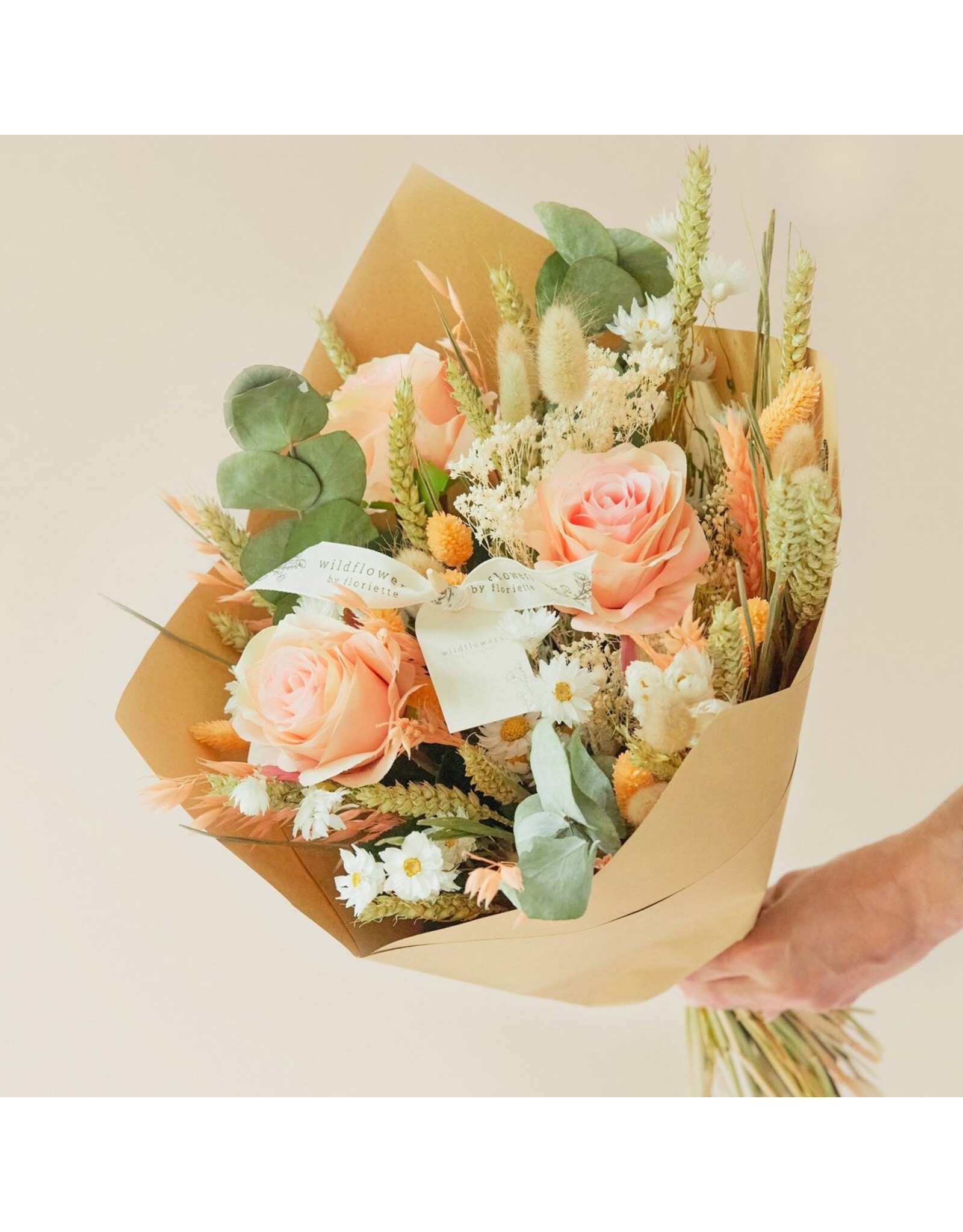 Boeket Mix peach Droogbloemen + zijdebloemen