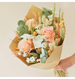 Boeket Mix peach Droogbloemen + zijdebloemen