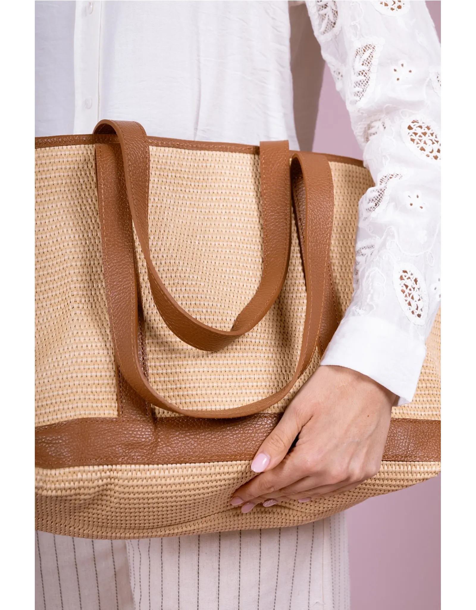Shopper raffia cognac