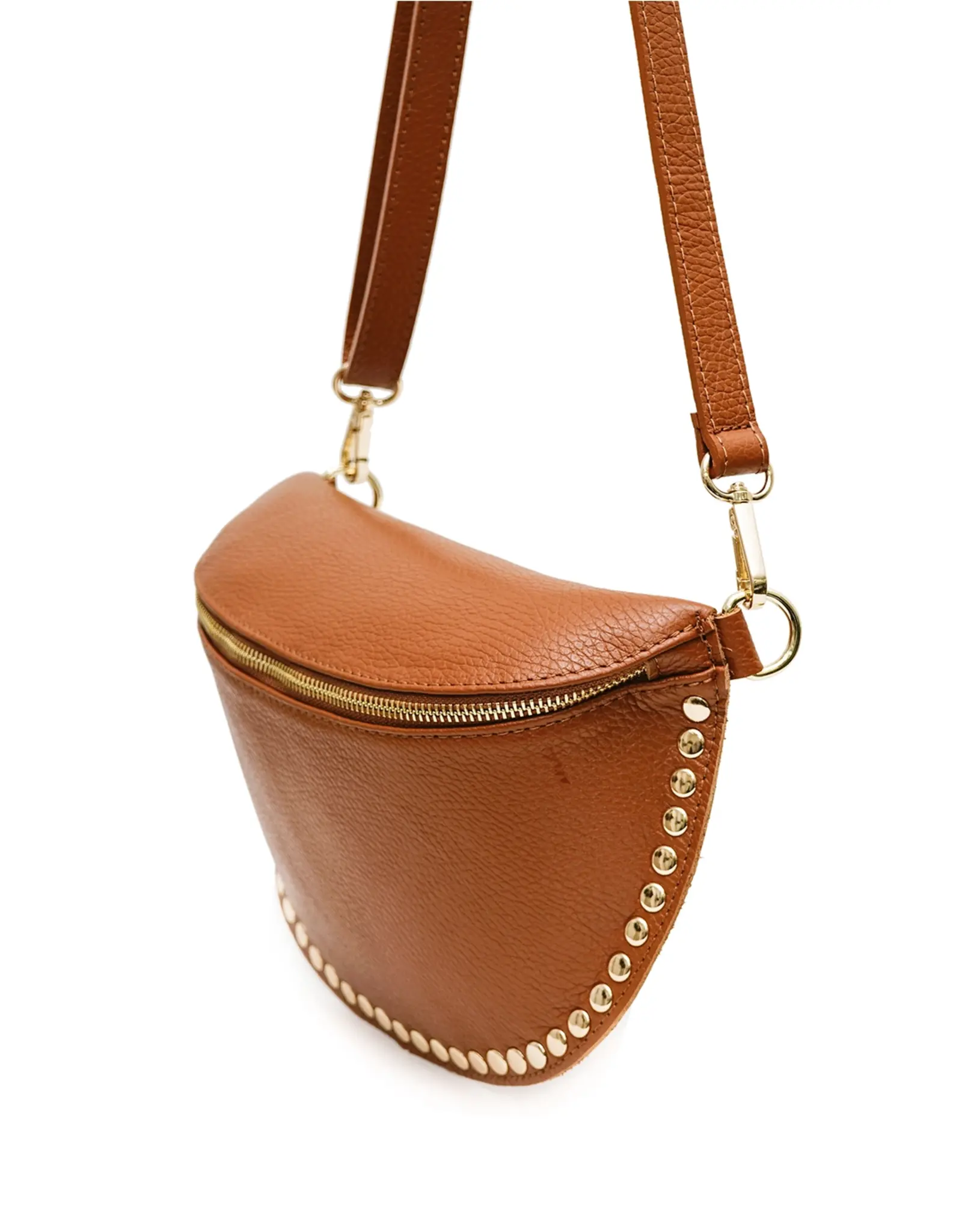 Crossbody studs cognac