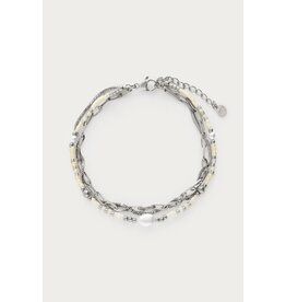 Dubbele armband kralen en zoetwaterparels zilver