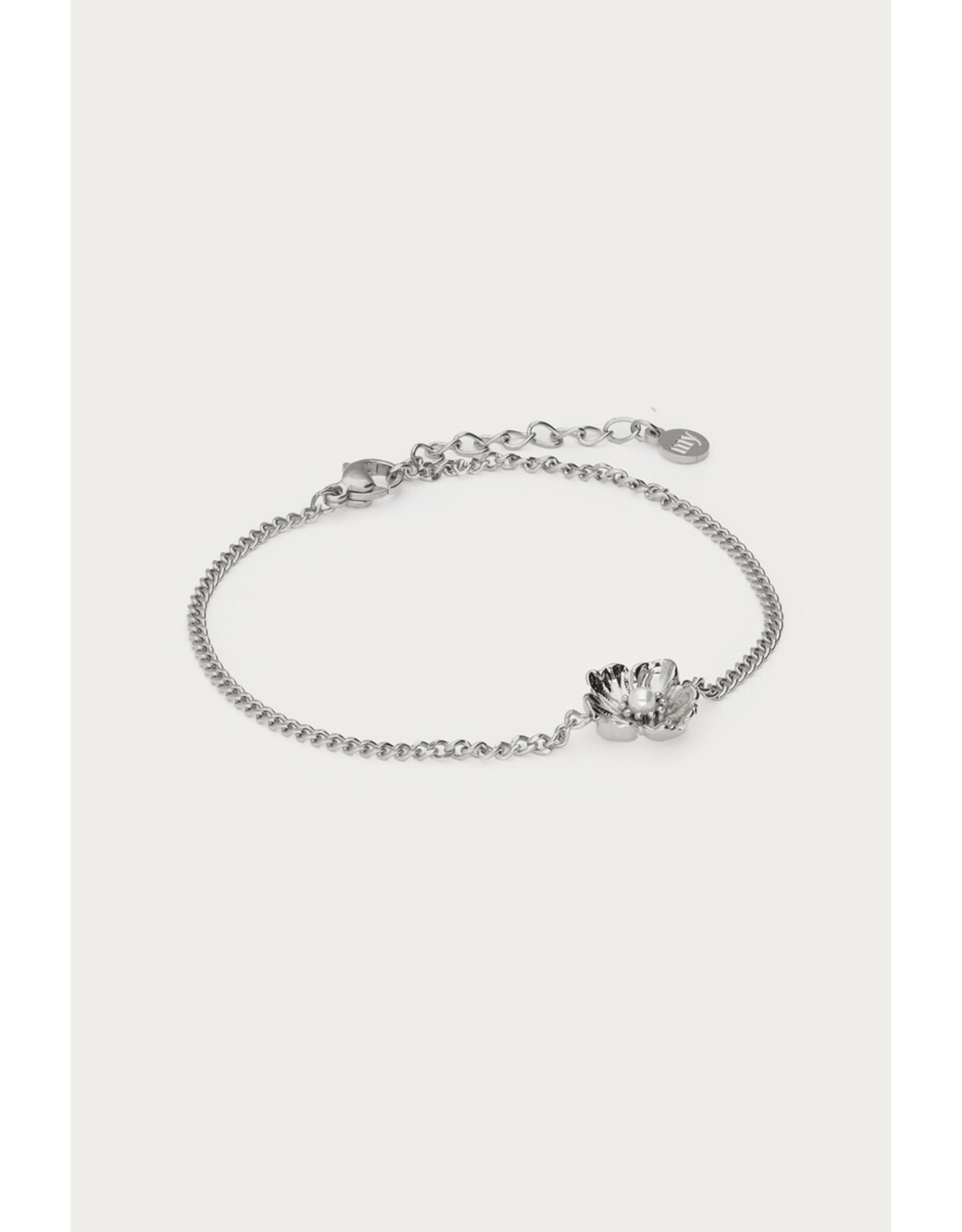 Armband parel bloem zilver