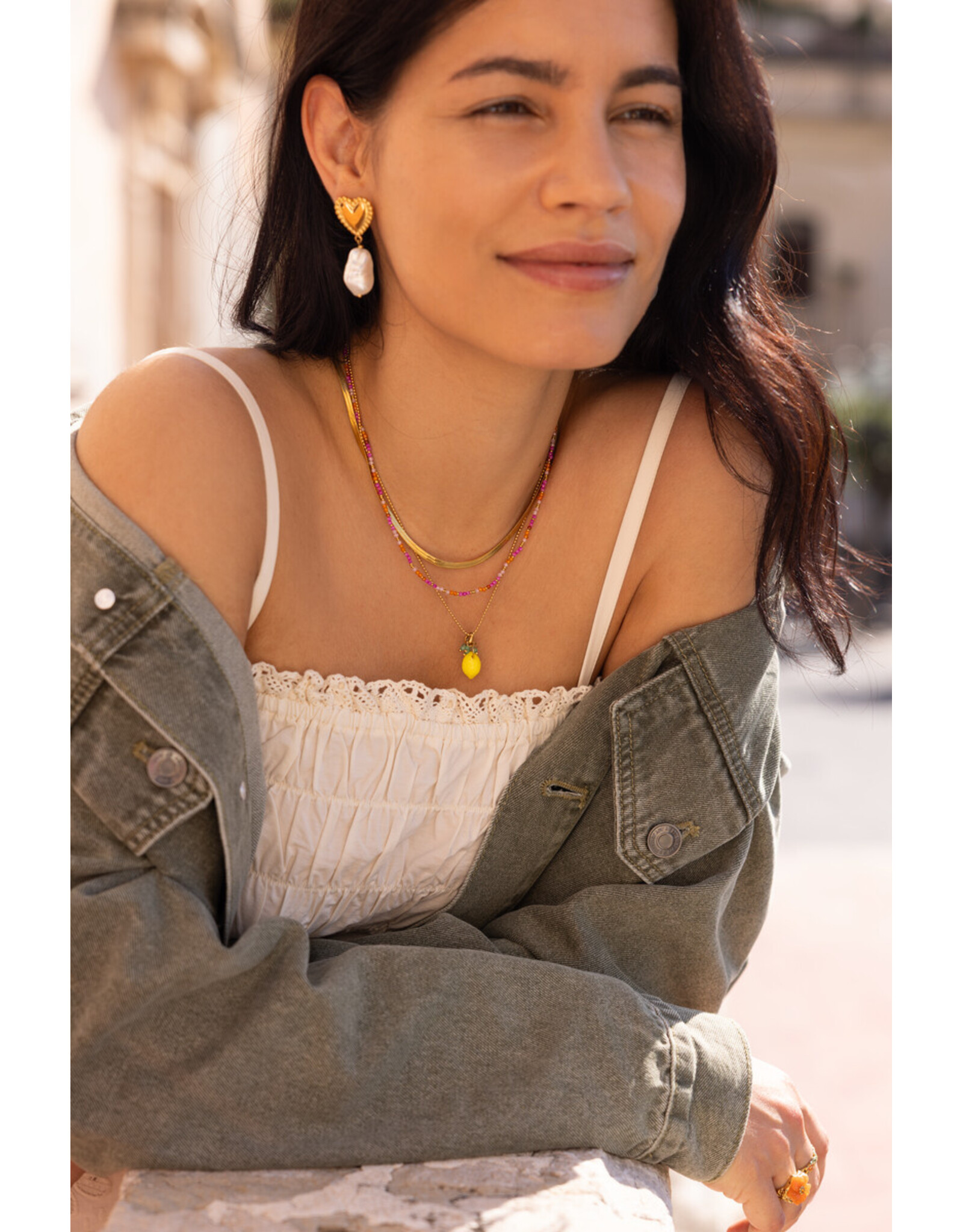Ketting roze oranje kralen