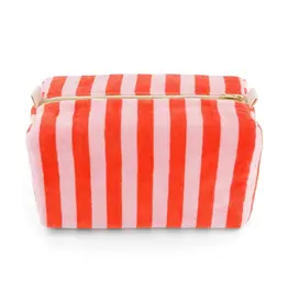 Toilettas badstof strepen rood/roze