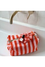 Toilettas badstof strepen rood/roze