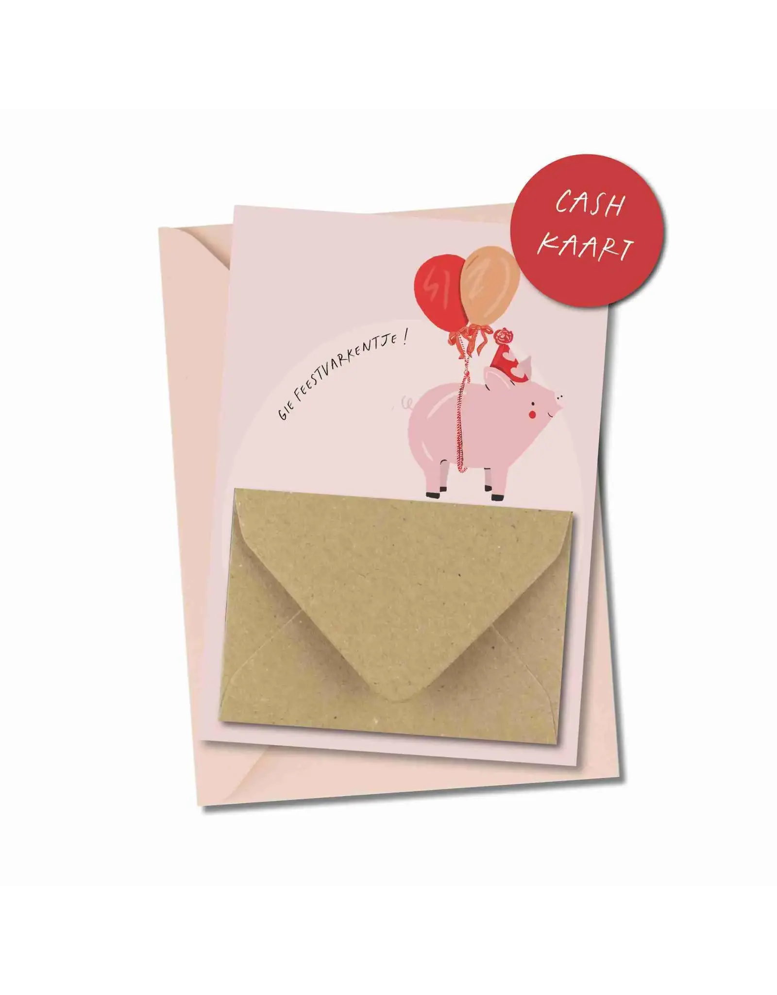 Wenskaart + geld envelop Feestvarkentje