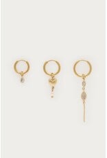 Set 3 oorringen strass parel