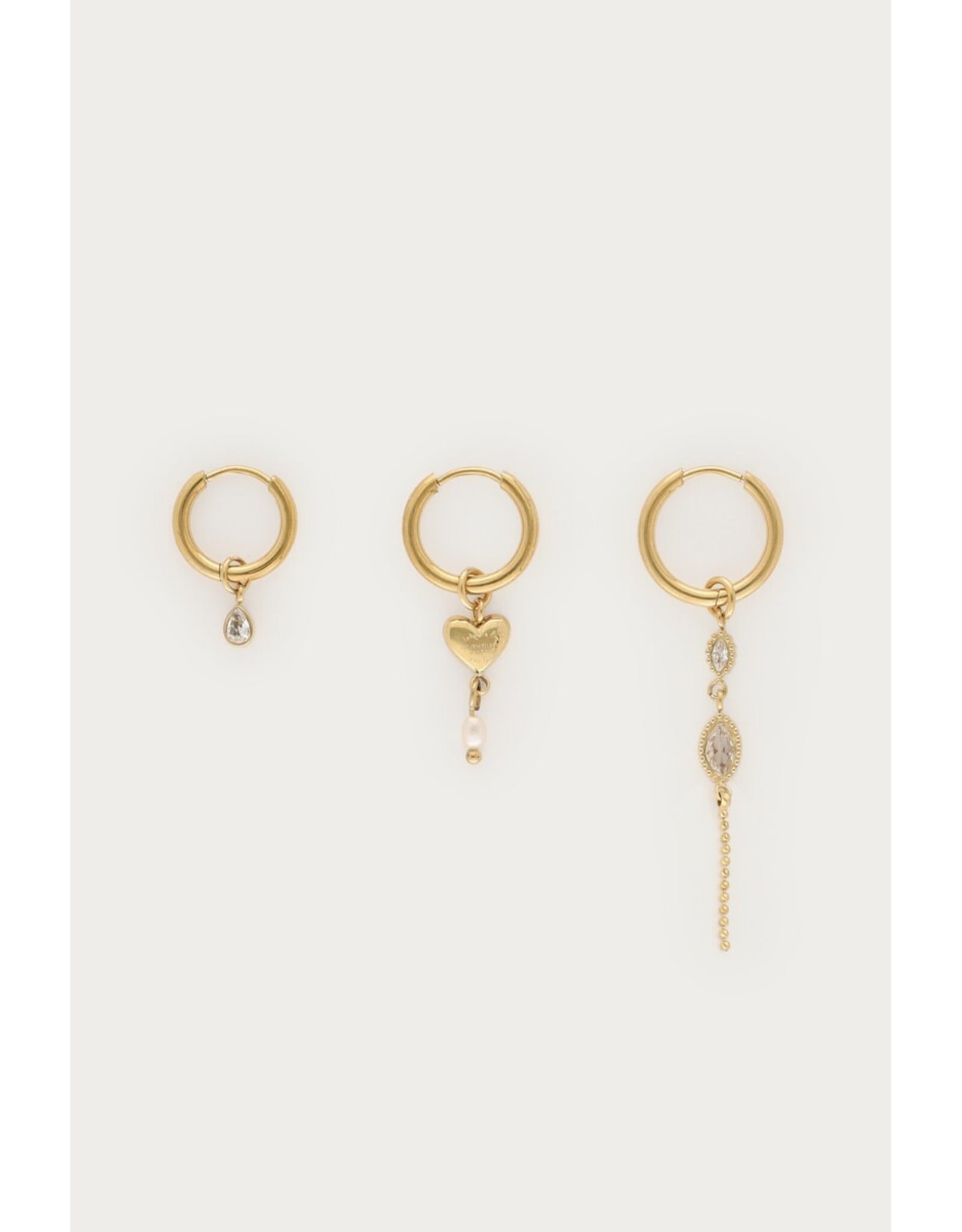 Set 3 oorringen strass parel