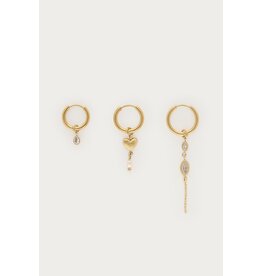 Set 3 oorringen strass parel