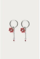 Oorringen bloem burgundy zilver