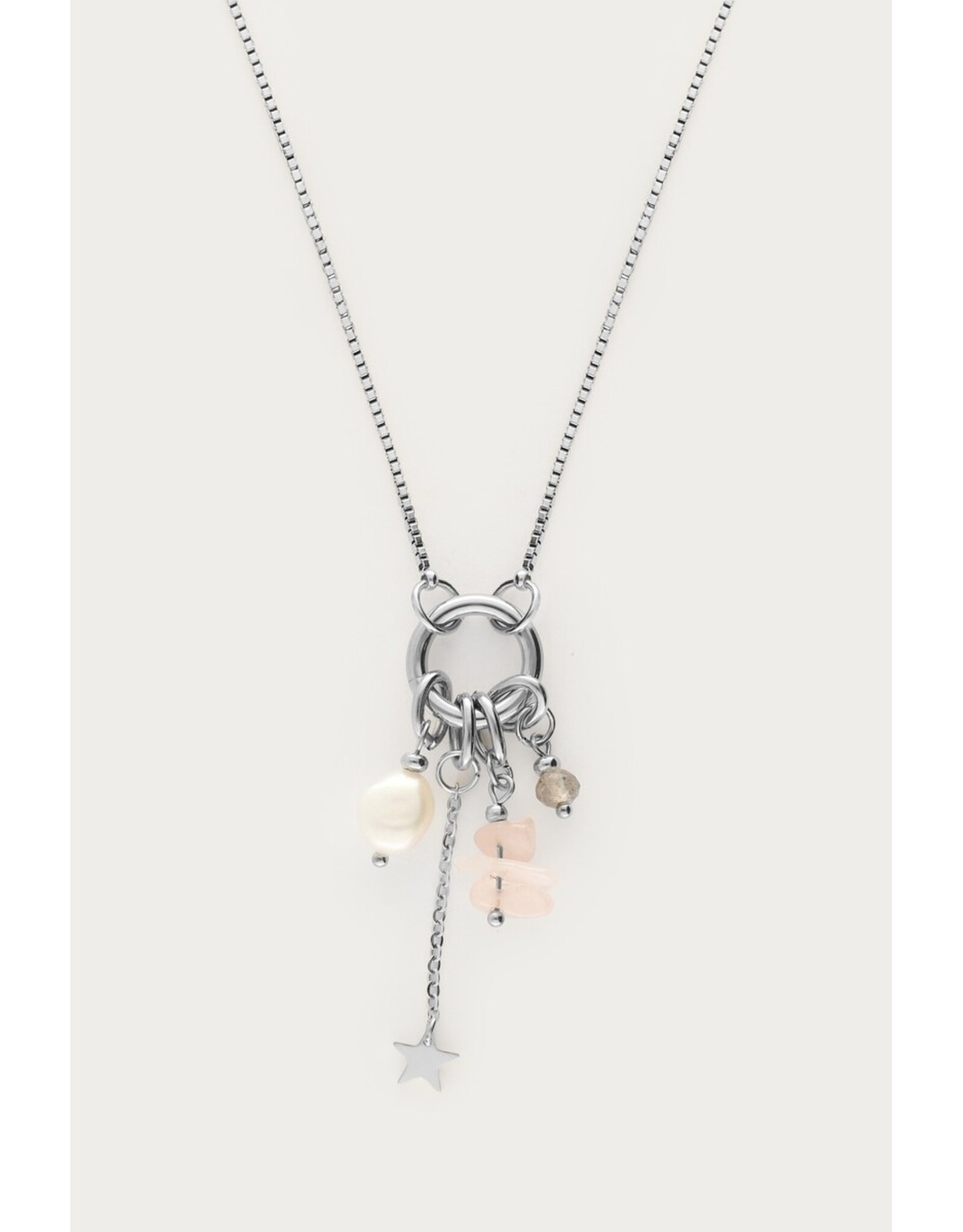 Ketting sunrocks roze parel zilver