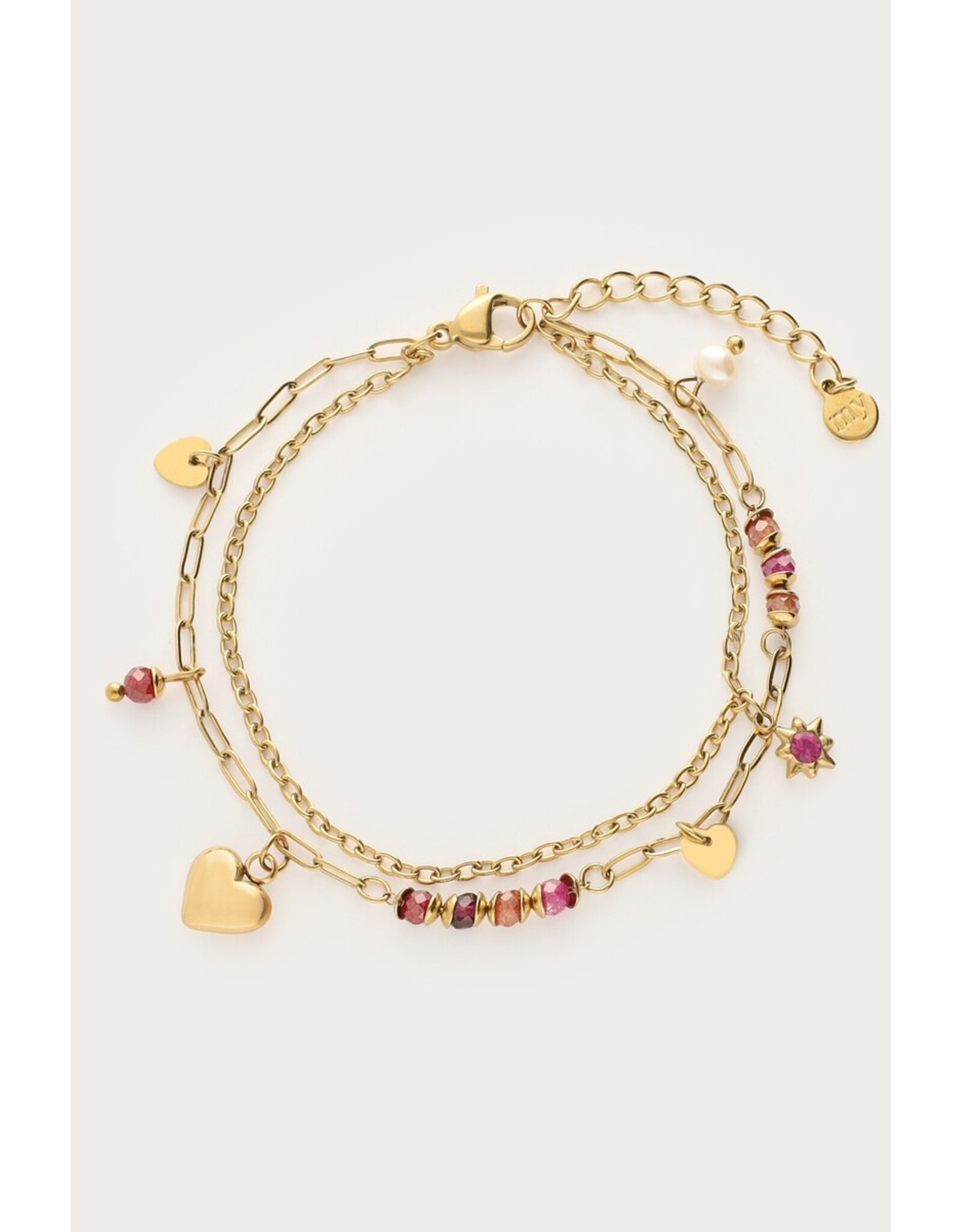 Armband dubbel hart kralen