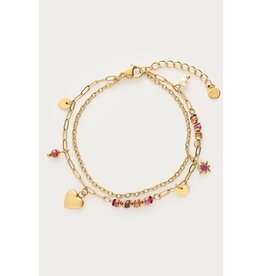 Armband dubbel hart kralen