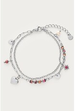 Armband dubbel hart kralen zilver