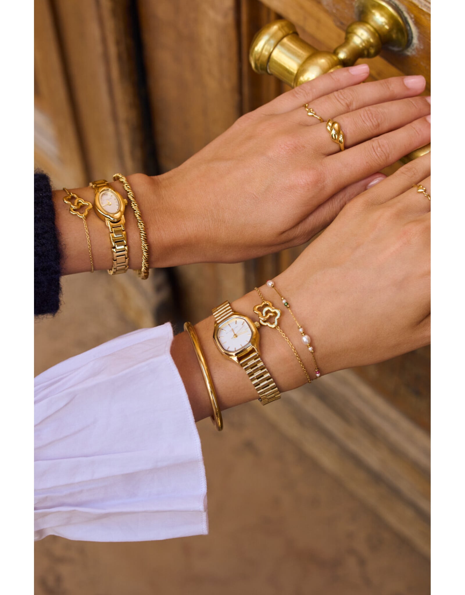 Armbanden set klaver goud