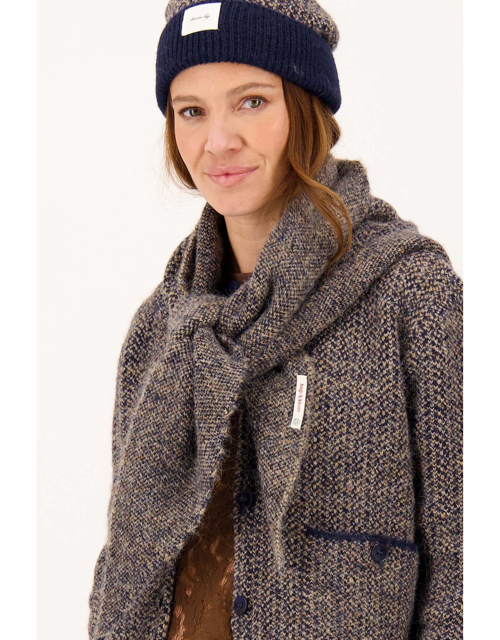 Sjaal triangle herringbone navy