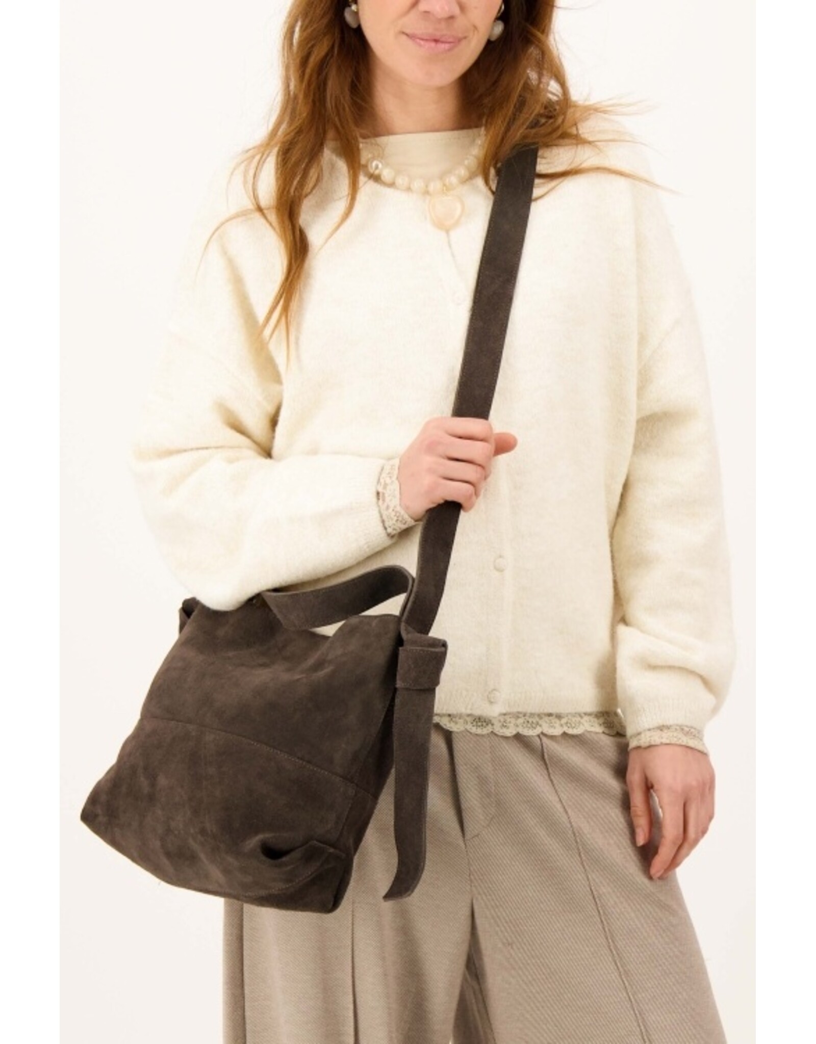 Suede bag knot detail choco