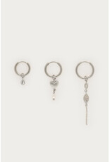 Set 3 oorringen strass parel zilver