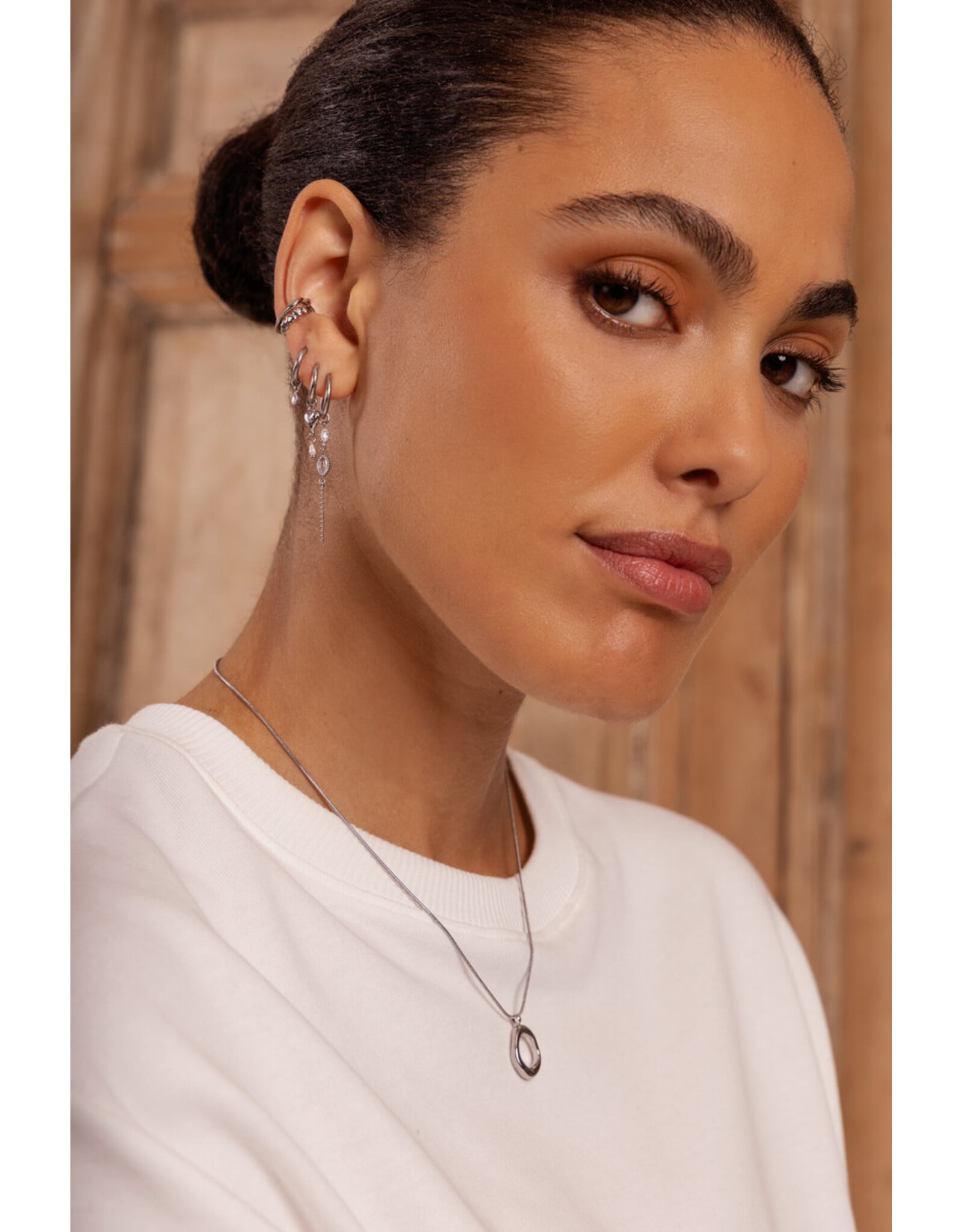Set 3 oorringen strass parel zilver