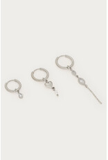 Set 3 oorringen strass parel zilver