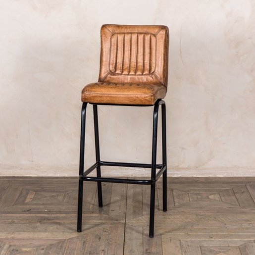 Furniture - UK & Euro Aston Bar Stool -Tan Distressed Leather