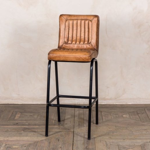 Furniture - UK & Euro Jenson Bar Stool -Tan Distressed Leather