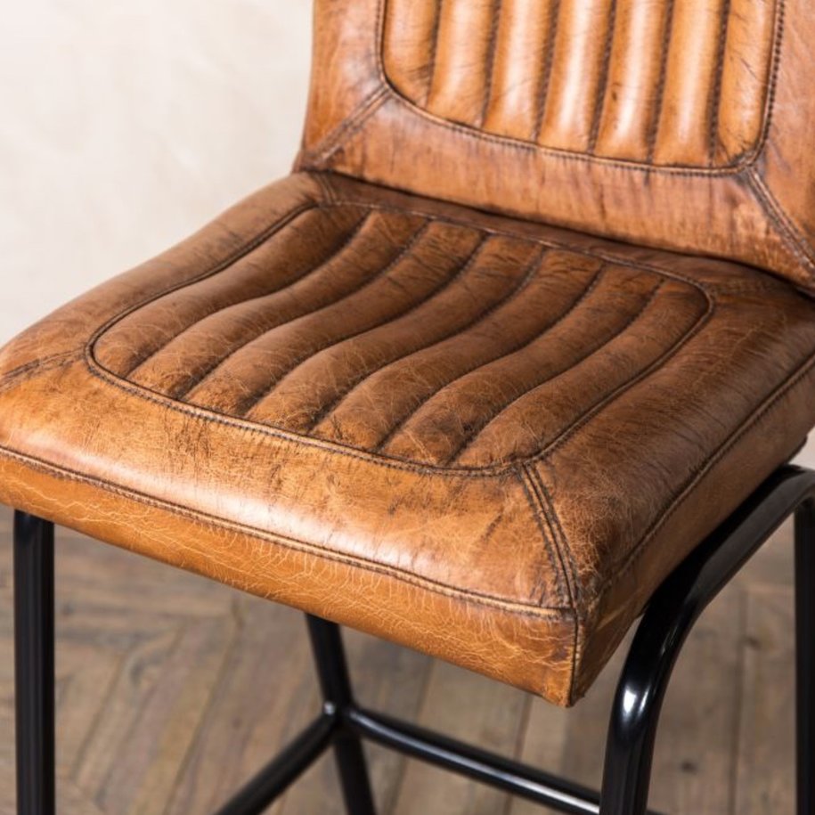 Jenson Distressed Leather Bar Stools Tan Trading Boundaries