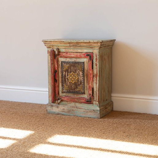 India - Old Furniture Painted Bedside with Brasswork