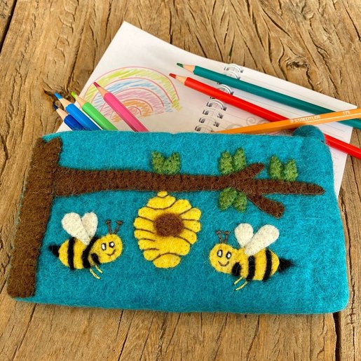 Level 1 Accessories Blue Bee Hive Needed Felt Pencil Case