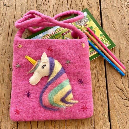 Level 2 Accessories Pink Unicorn Needle Felt Shoulder Bag
