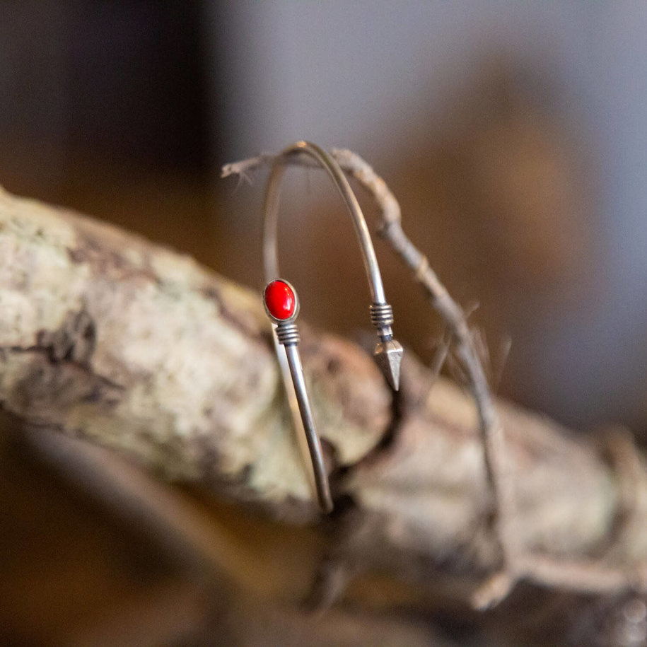 Red Stone & Diamond Point Bracelet